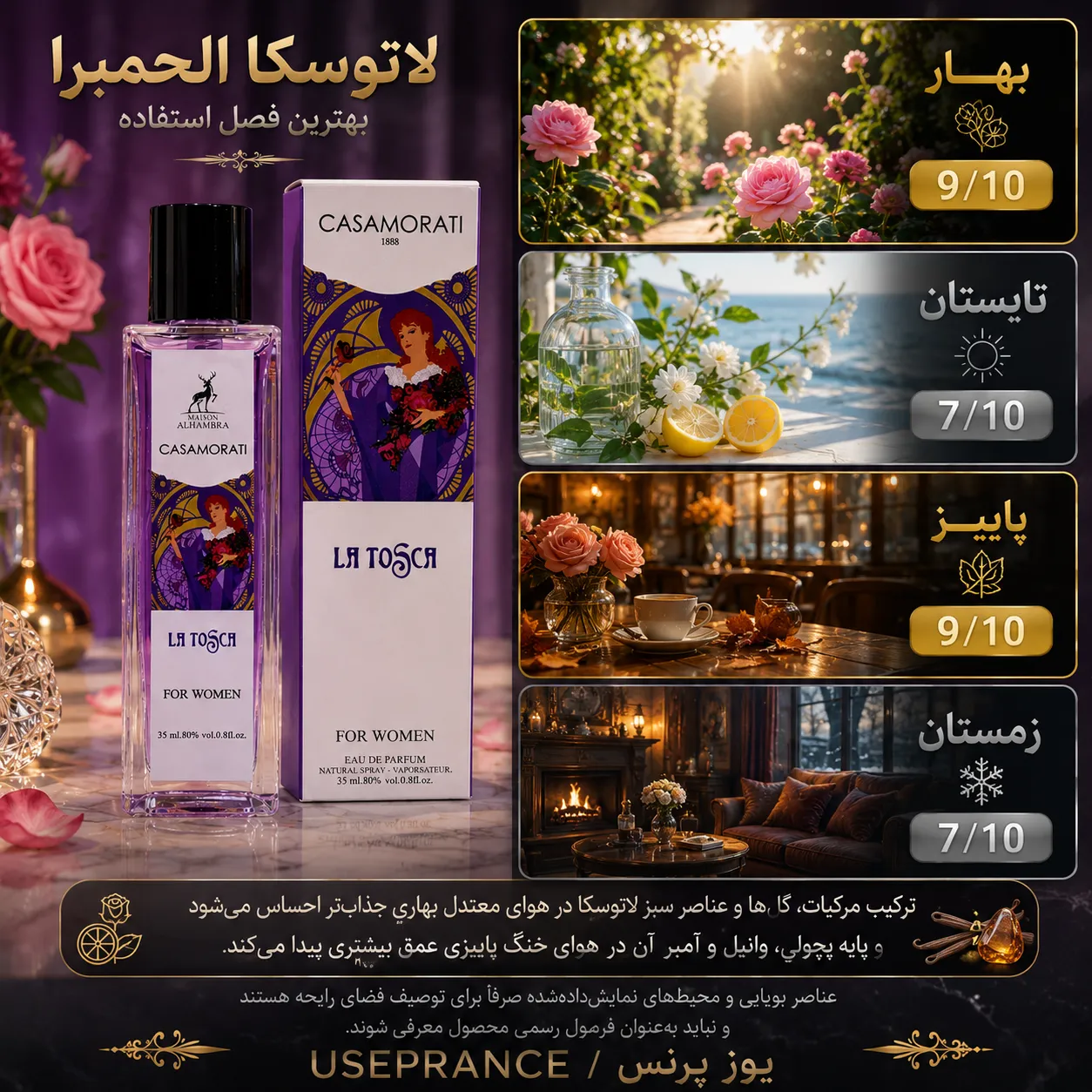 ادکلن لاتوسکا الحمبرا مناسب چه فصلی است؟ بهار و پاییز