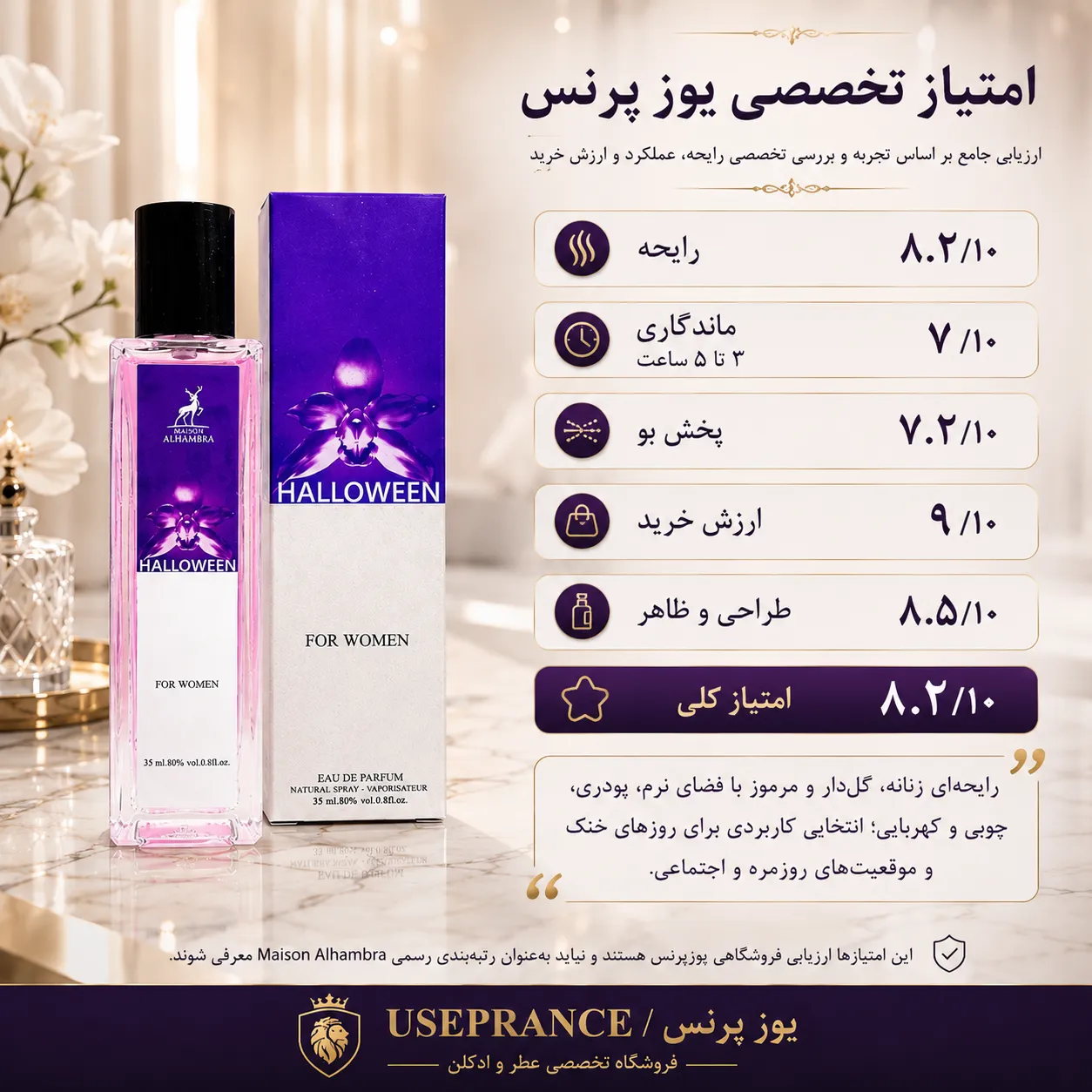 بررسی مشخصات و ماندگاری ادکلن هالووین الحمبرا