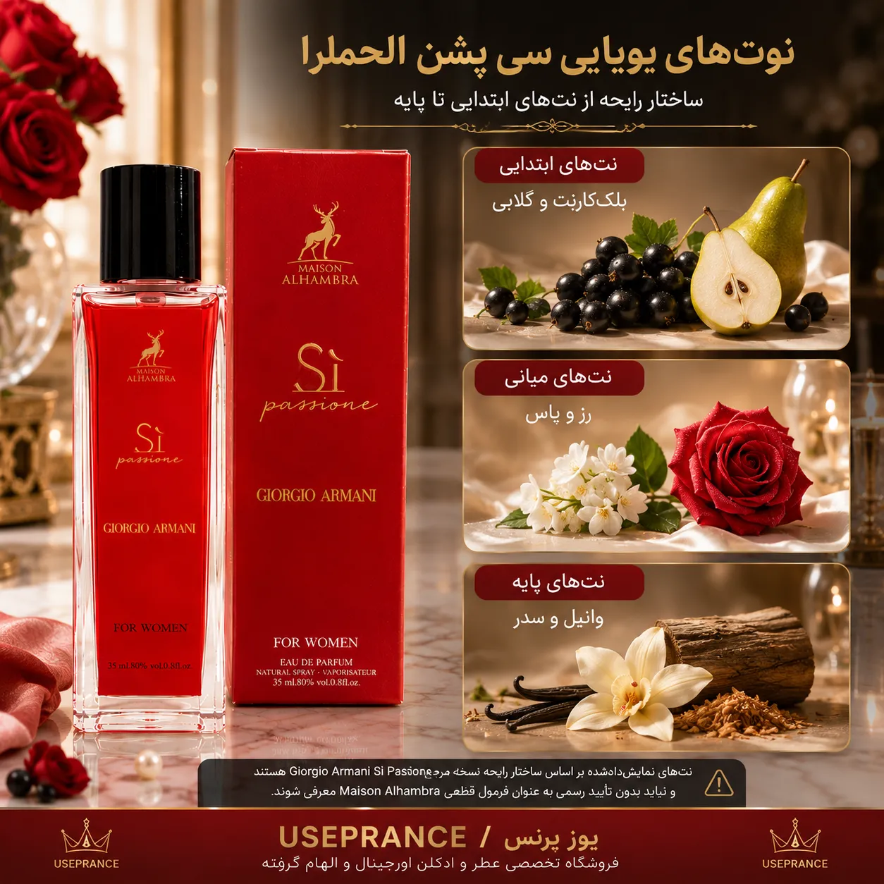 نوت ها و رایحه ادکلن سی پشن الحمبرا