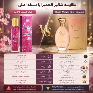 مقایسه ادکلن شالیز الحمبرا 35 میل با نسخه اورجینال