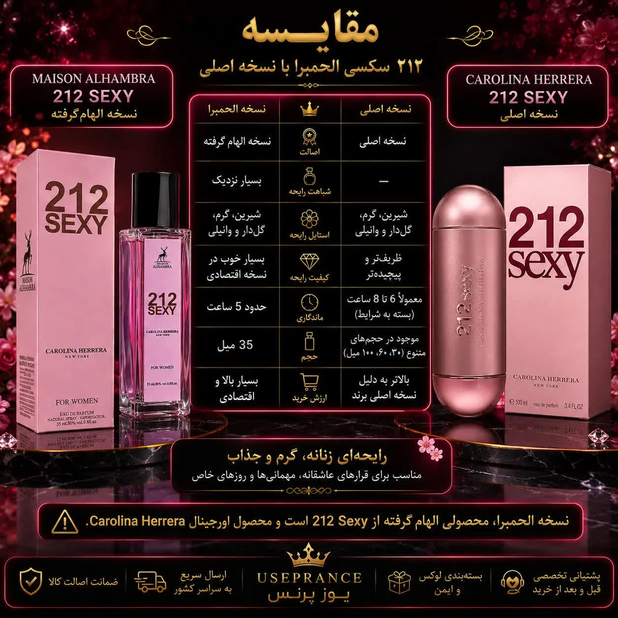مقایسه ادکلن 212 سکسی الحمبرا با نسخه اورجینال