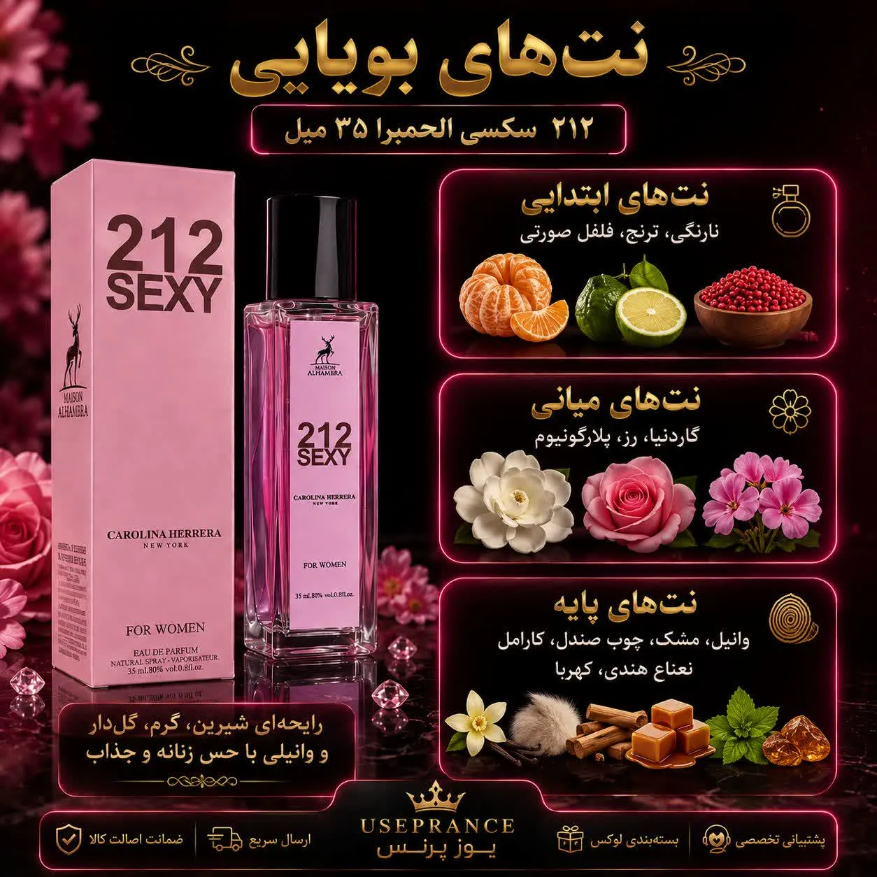 نوت ها و رایحه ادکلن ۲۱۲ سکسی الحمبرا