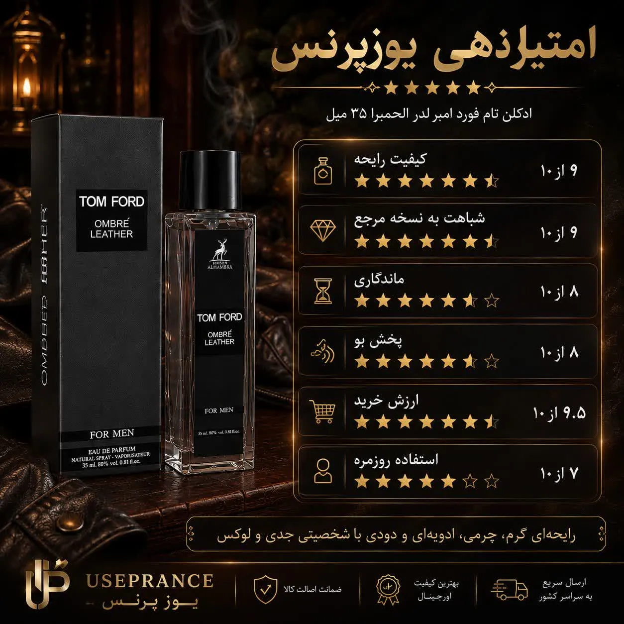 بررسی ویژگی ها و ماندگاری ادکلن تامفورد امبر لدر الحمبرا 35 میل