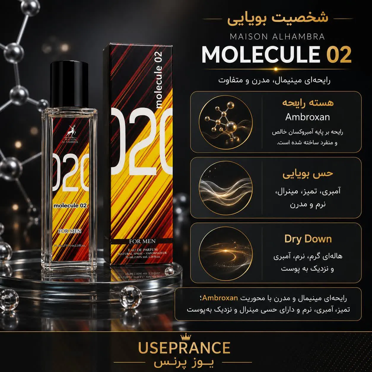 نوت ها و رایحه ادکلن مولکول 02 الحمبرا 35 میل