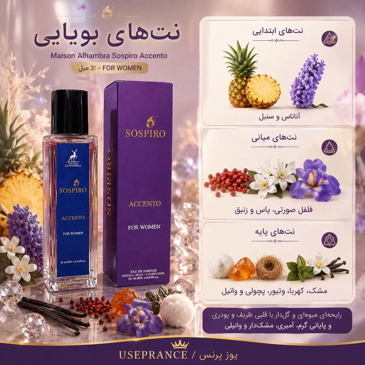 نوت ها و رایحه ادکلن سوسپیرو اکنتو الحمبرا 35 میل