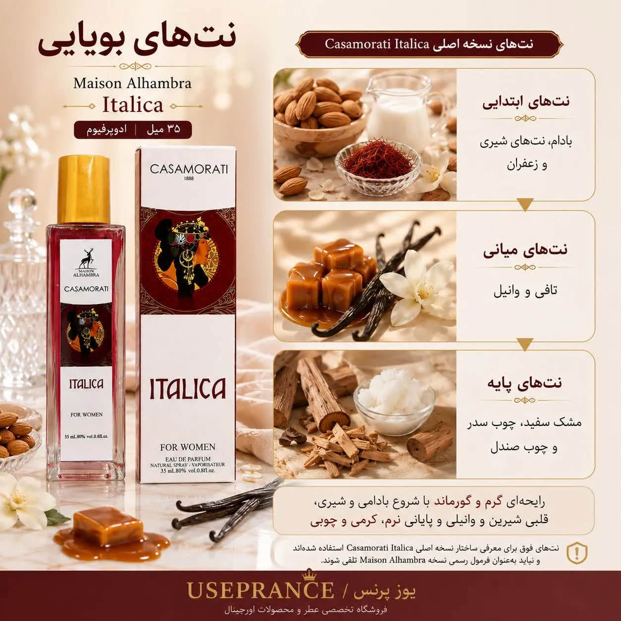 نوت ها و رایحه ادکلن ایتالیک الحمبرا 35 میل