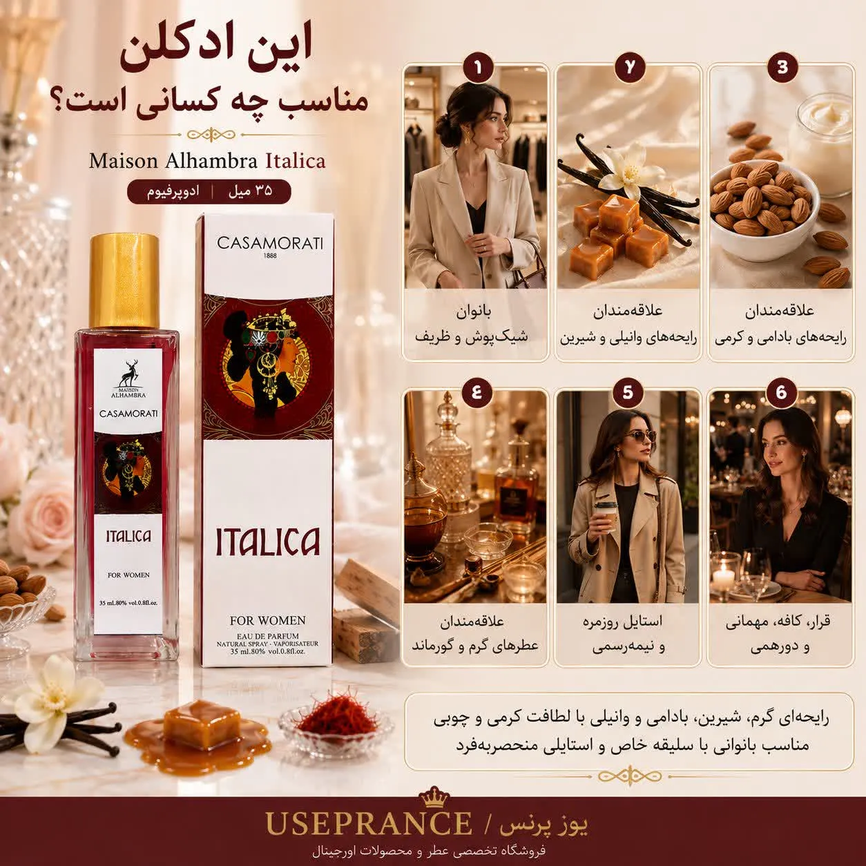 عطر کازوموراتی ایتالیک در چه مواقعی استفاده میشود؟ محیط کار مهمانی قرار عاشقانه