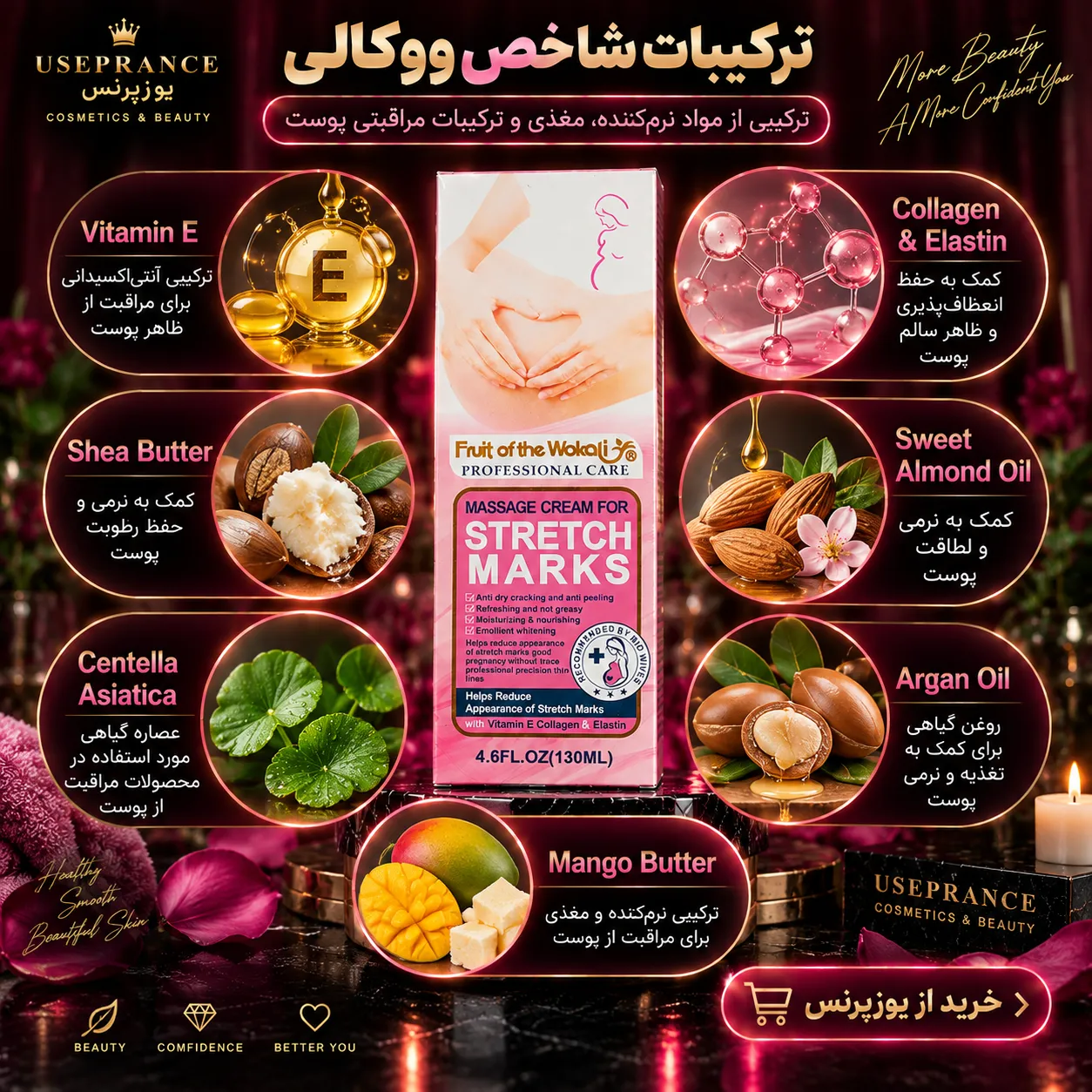 ترکیبات و مواد کرم رفع ترک شکم ووکالی