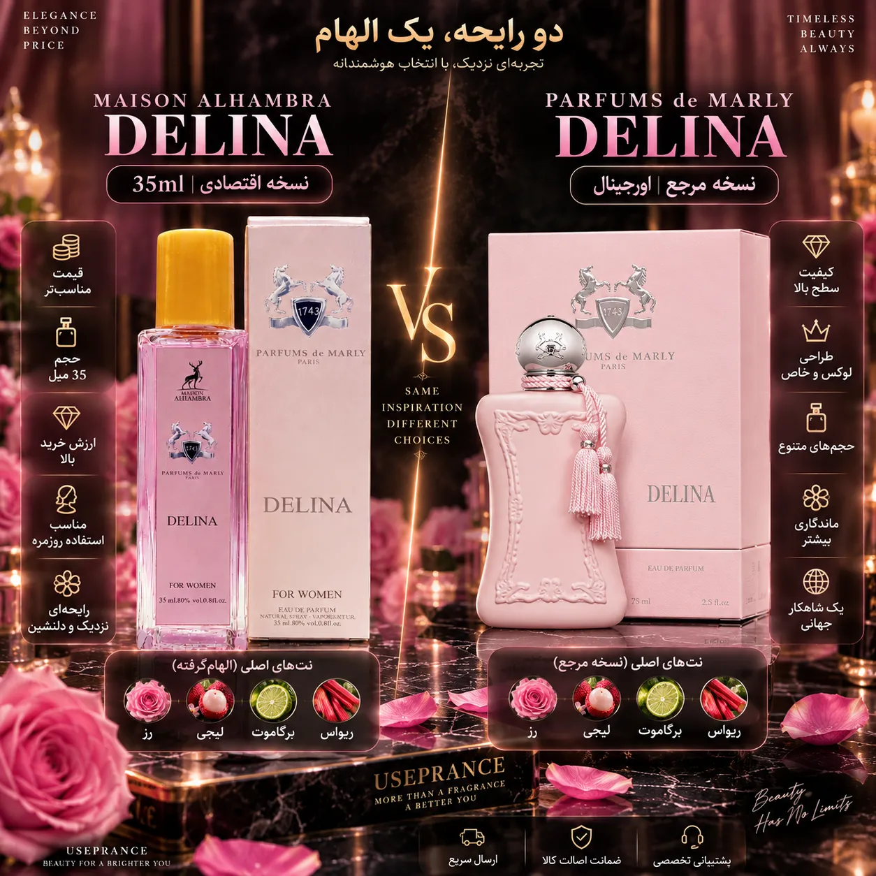 مقایسه ادکلن مارلی دلینا الحمبرا با مارلی اورجینال