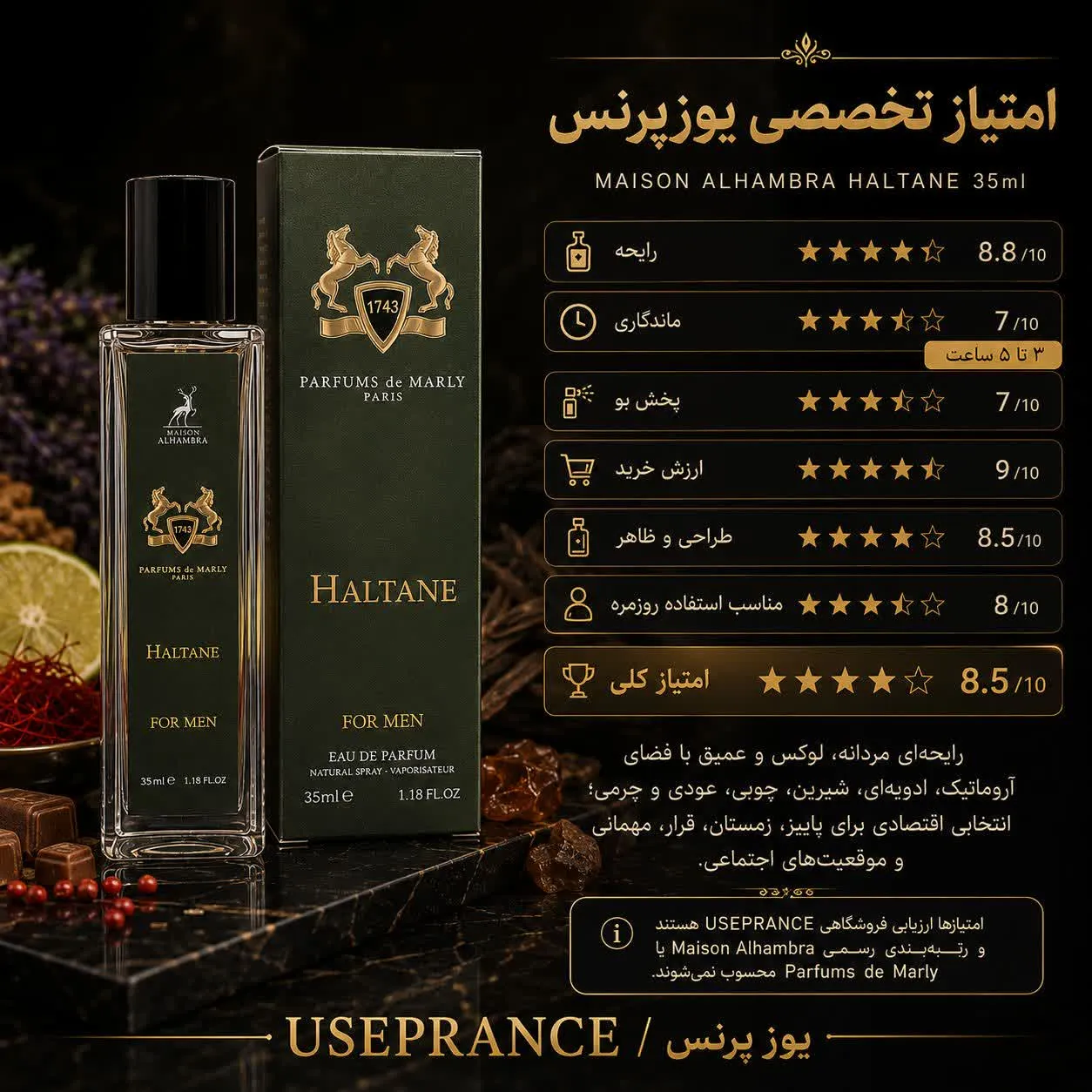 بررسی مشخصات و ماندگاری ادکلن مارلی هالتان الحمبرا